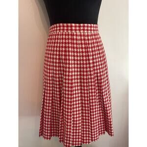 Ann Taylor 2 skirt red white plaid pleated wool 100% preppy USA classic